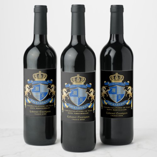 Make Your Own Unicorn Coat of Arms Blue Emblem Wine Label