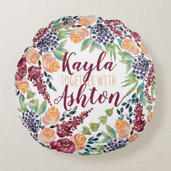 Make Your Own Watercolor Hand-Painted Art Bouquet Round Pillow