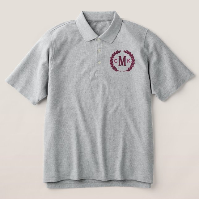 Make Your Personalized Monogram Laurels Embroidery Embroidered Polo Shirt (Design Front)