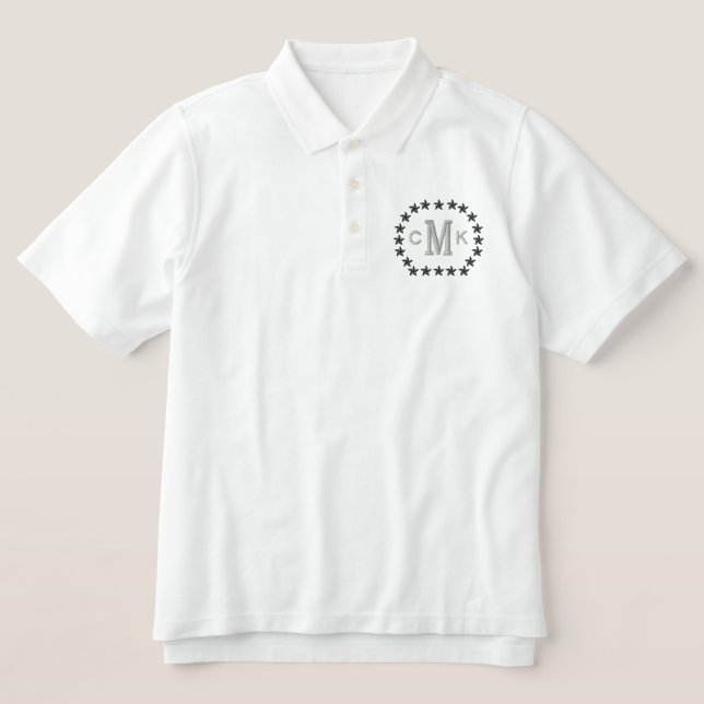 Make Your Personalized Monogram Stars Embroidery Embroidered Polo Shirt (Design Front)