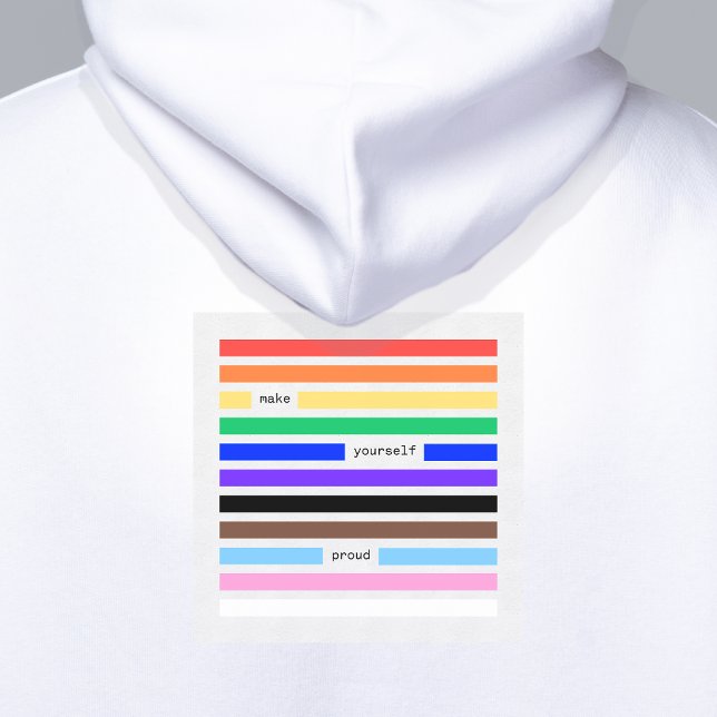 Make Yourself Proud Rainbow Redaction Pride 2026 Hoodie (make yourself proud rainbow redaction poem Pride hoodie by Renate Kriegler - worldwide delivery)