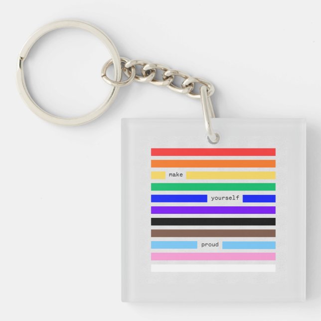 Make Yourself Proud Rainbow Redaction Pride 2026 Keychain (Front)