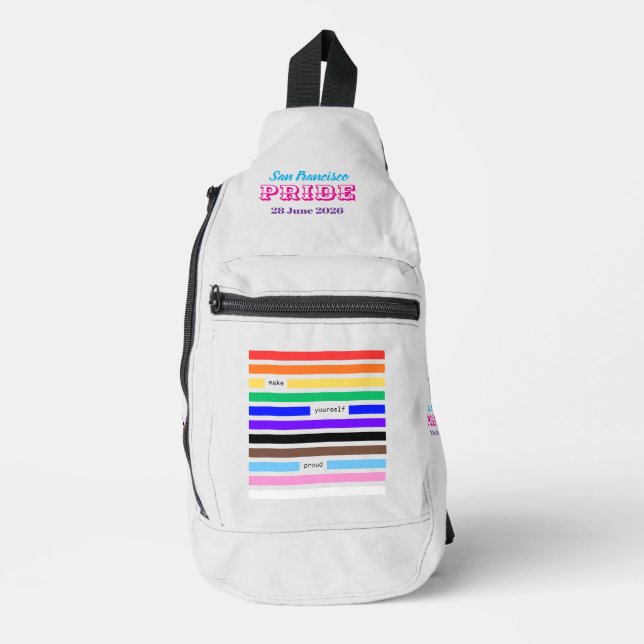Make Yourself Proud Rainbow Redaction Pride 2026 Sling Bag (Front)