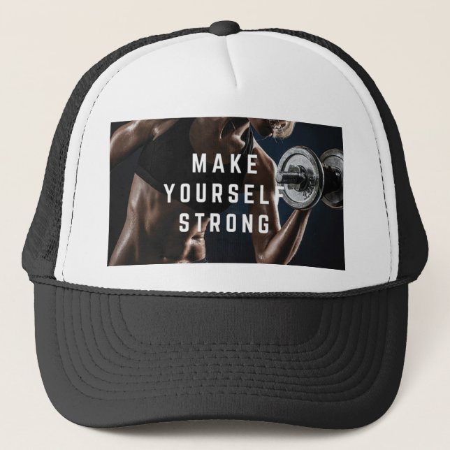 Make Yourself STRONG. Women's Workout Motivational Trucker Hat (Front)