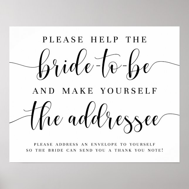 Make Yourself The Addressee Bridal Shower Sign (Front)