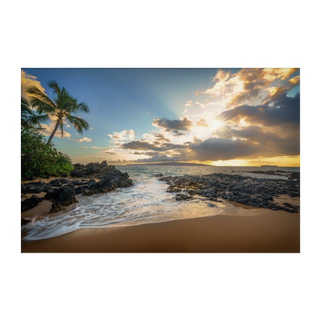 Makena Beach Cove Sunset Acrylic Print (Front)