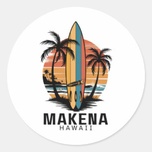 Makena Beach Hawaii Surfing Surfer Classic Round Sticker