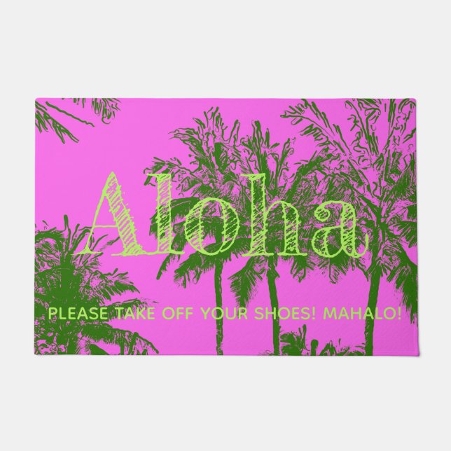 Makena Beach Hawaiian Sketchy Palms Aloha Doormat (Front)
