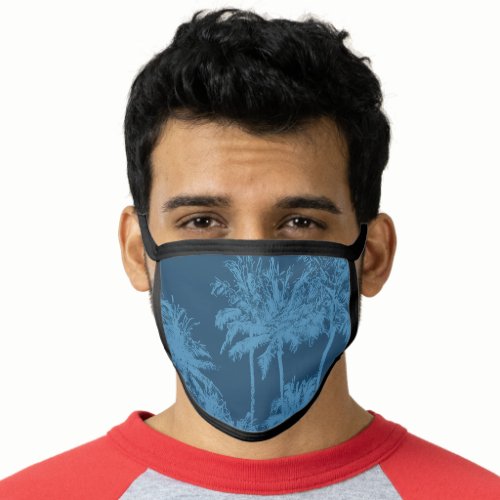 Makena Beach Hawaiian Sketchy Palms _ Denim Blue Face Mask