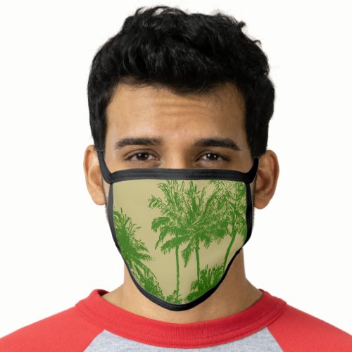 Makena Beach Hawaiian Sketchy Palms _ Khaki Face Mask