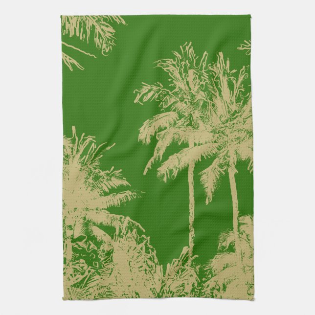 Makena Beach Hawaiian Sketchy Palms Kitchen Towel (Vertical)