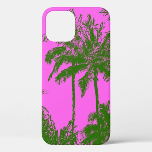 Makena Beach Hawaiian Sketchy Palms Magenta iPhone 12 Pro Case