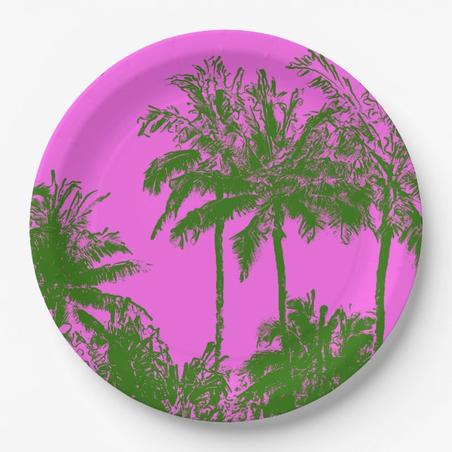 Makena Beach Hawaiian Sketchy Palms Paper Plates (Front)