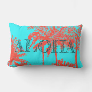 Makena Beach Hawaiian Sketchy Palms Reversible Lumbar Pillow
