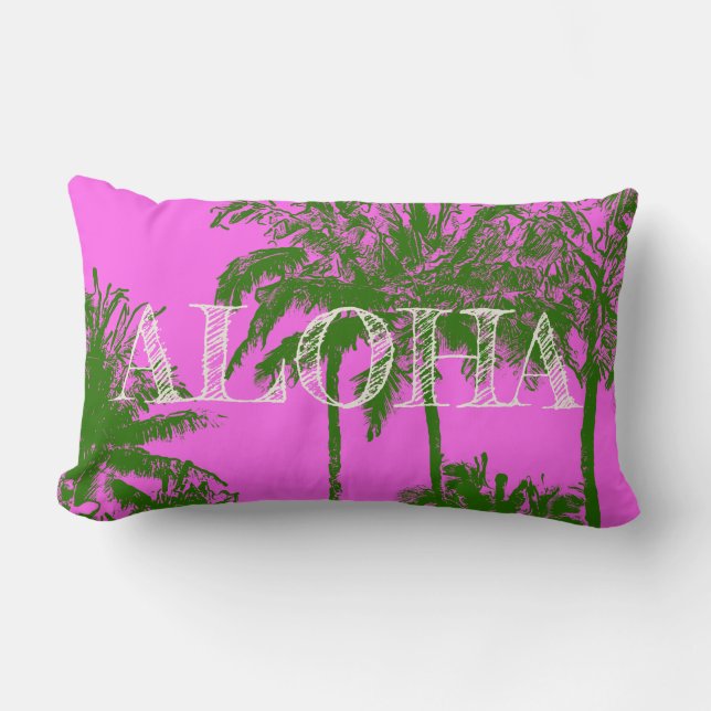 Makena Beach Hawaiian Sketchy Palms Reversible Lumbar Pillow (Front)