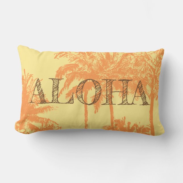 Makena Beach Hawaiian Sketchy Palms Reversible Lumbar Pillow (Front)