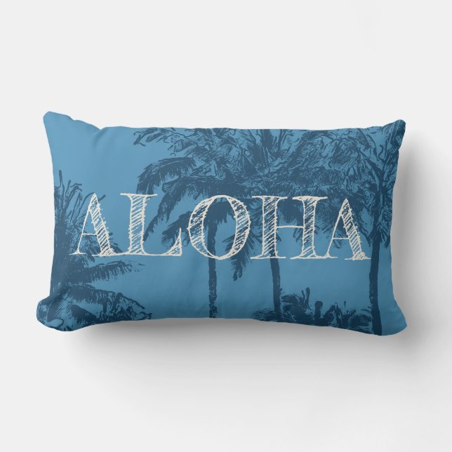 Makena Beach Hawaiian Sketchy Palms Reversible Lumbar Pillow (Front)