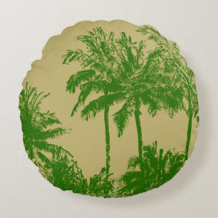 Makena Beach Hawaiian Sketchy Palms Reversible Round Pillow