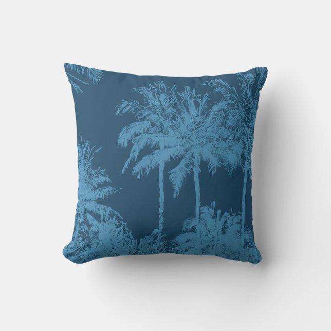 Makena Beach Hawaiian Sketchy Palms Reversible Throw Pillow (Front)