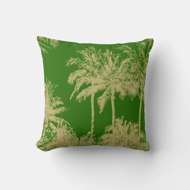 Makena Beach Hawaiian Sketchy Palms Reversible Throw Pillow (Front)