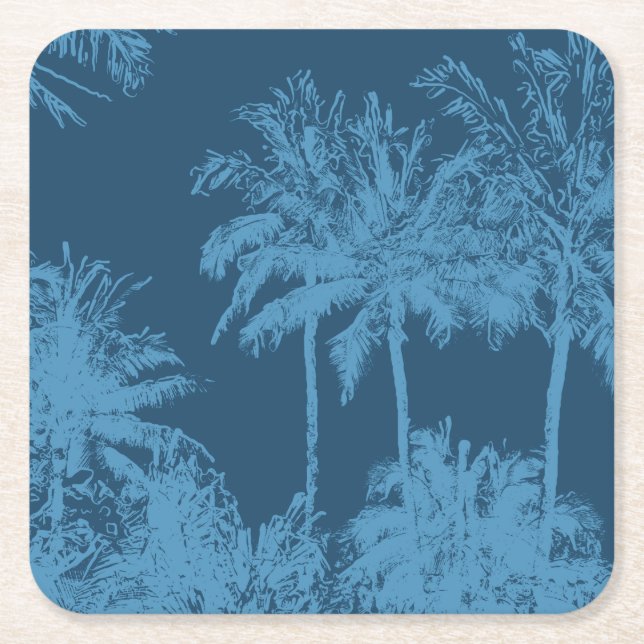 Makena Beach Hawaiian Sketchy Palms Square Paper Coaster (Front)