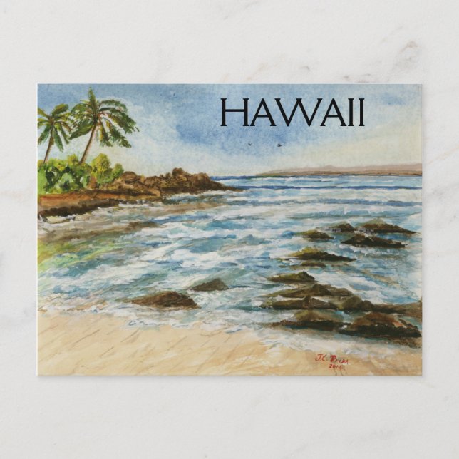 Makena Cove Hawaii Beach Watercolor Postcard (Front)