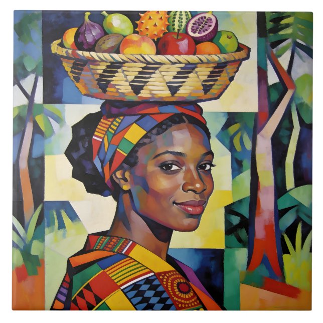 “Makena” - Geometry of Beauty - Black History Ceramic Tile (Front)