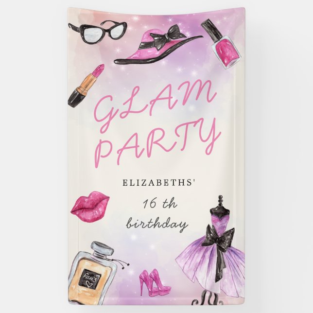 makeover glam sparkle birthday party banner (Vertical)