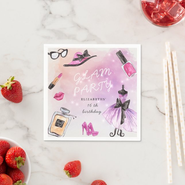makeover glam sparkle birthday party napkins (Insitu)