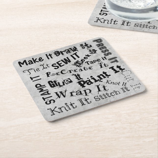 Maker Crafts Typography Print Craft Party Square Paper Coaster (Angled)