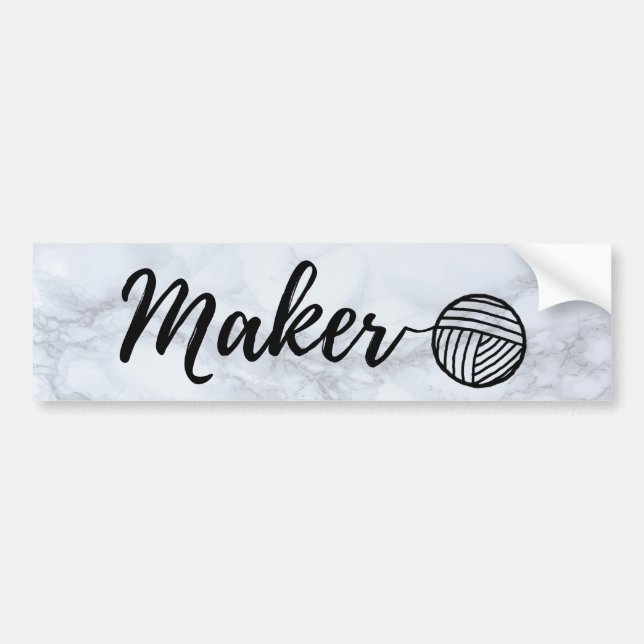 Maker Crafts & Yarn Typography on Faux Marble Bumper Sticker (Front)