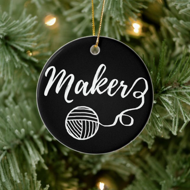 Maker Crafts & Yarn Typography Print Ceramic Ornament (Tree)