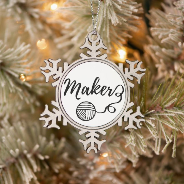 Maker Crafts & Yarn Typography Print Snowflake Pewter Christmas Ornament (Tree)