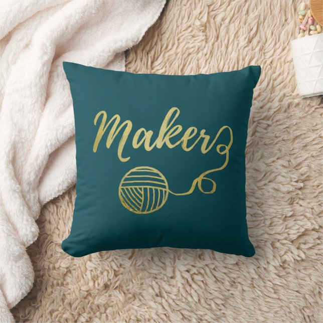 Maker Yarn Crafts Typography Faux Gold Teal Throw Pillow (Blanket)