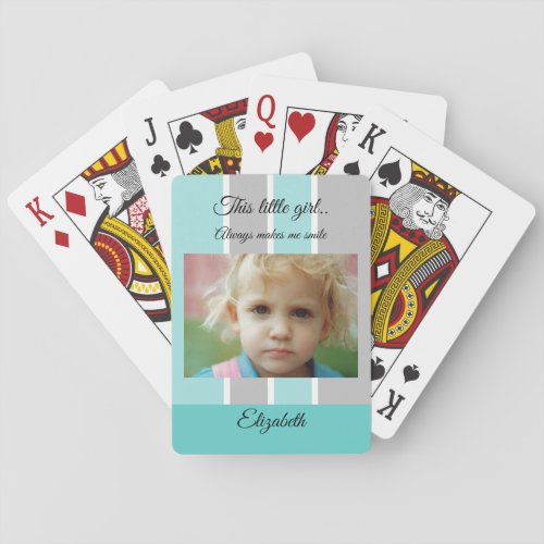 Makes me smile mint grey stripes photo playing cards