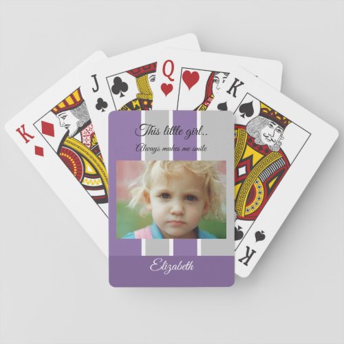 Makes me smile purple grey stripes photo playing cards