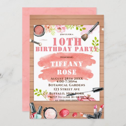 Makeup 10th  Birthday Party Invitations 