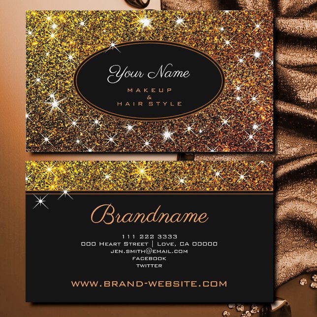 Makeup and Hair Artist Elegant Gold Glitter Style Business Card (Creator Uploaded)