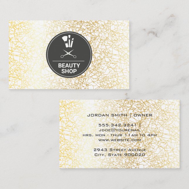 Makeup and Hair Icon | Gold Texture Background Business Card (Front/Back)