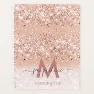Makeup and Hair Monogram Blush Rose Gold Glitter  Planner