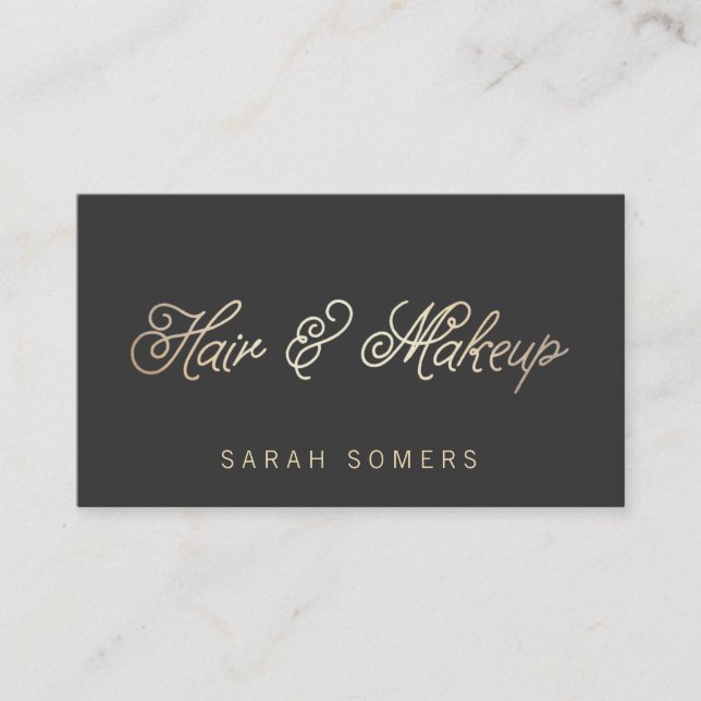 Makeup and Hair Stylist Stylish Gold Typographic Business Card (Front)