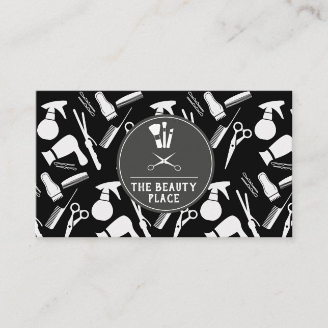 Makeup and Hair Tools Pattern Business Card (Front)