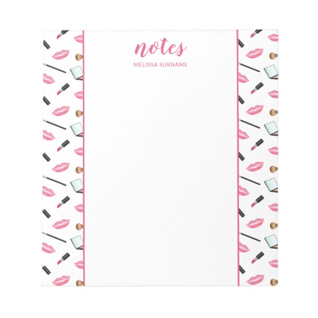 Makeup And Lips As Borders With Personalized Name Notepad (Front)