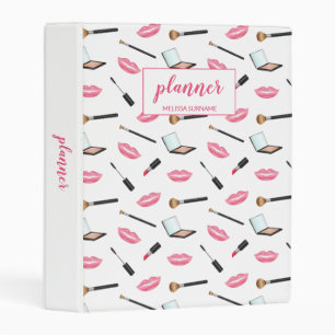 Makeup And Pink Lips With Custom Title And Name Mini Binder