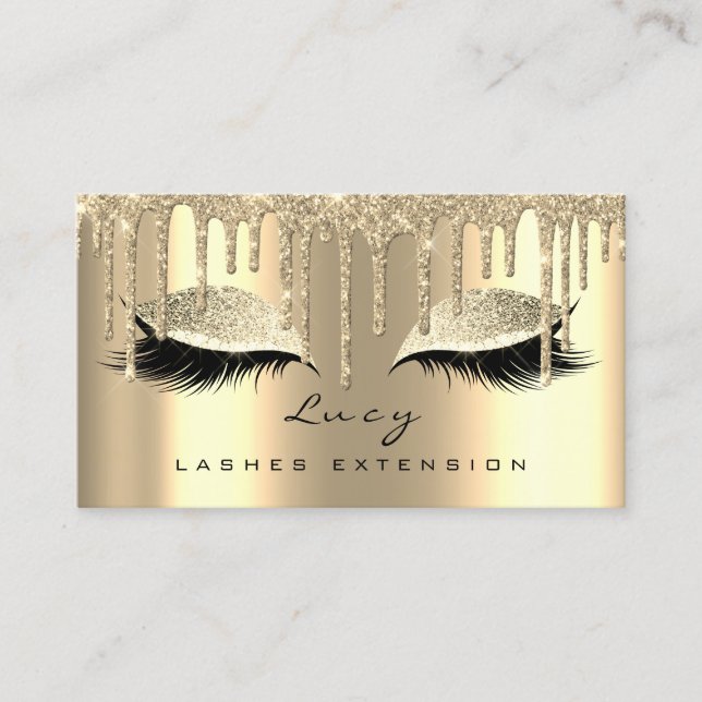 Makeup Appointment Card Lashes Glitter Drips Gold (Front)