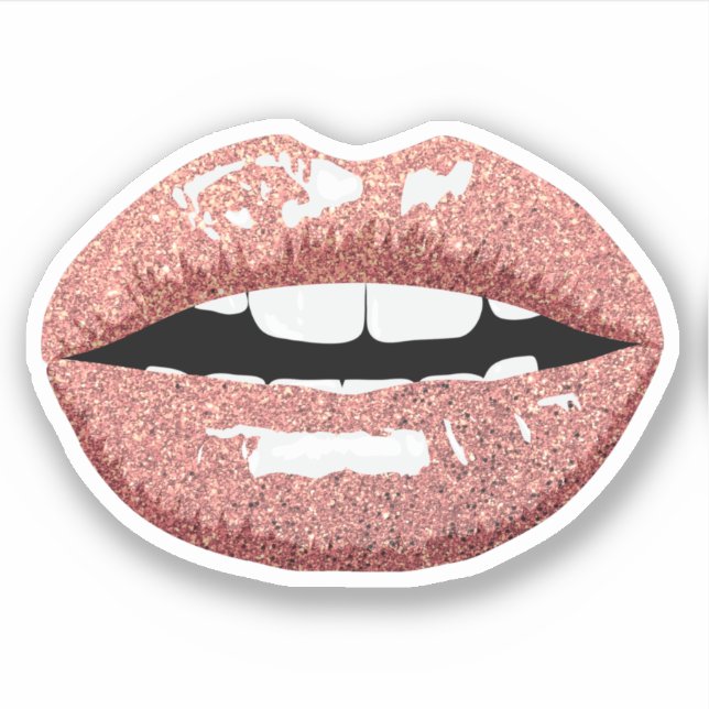 Makeup Art Cosmetic Beauty Rose Gold Glitter Lips Sticker (Front)