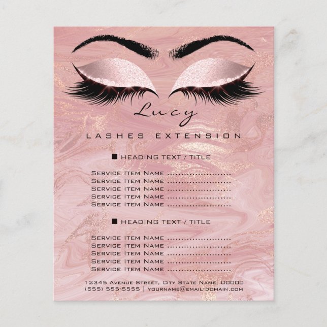 Makeup Artist 1 Page Lash Glitter Price List Spark (Front)