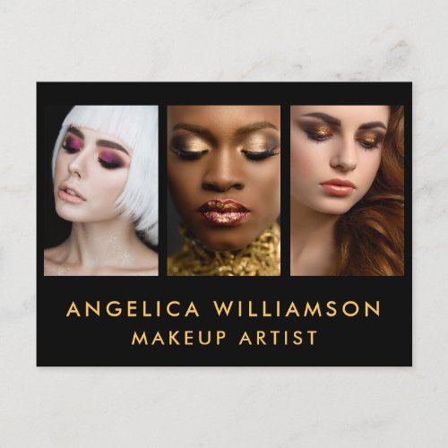 Makeup Artist 3 Photo Business Gold Postcard