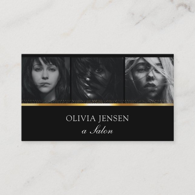 Makeup Artist 3 Photo Gold Business Card (Front)