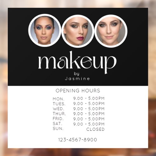 Makeup Artist 3 Photo Opening Hours Black White Window Cling